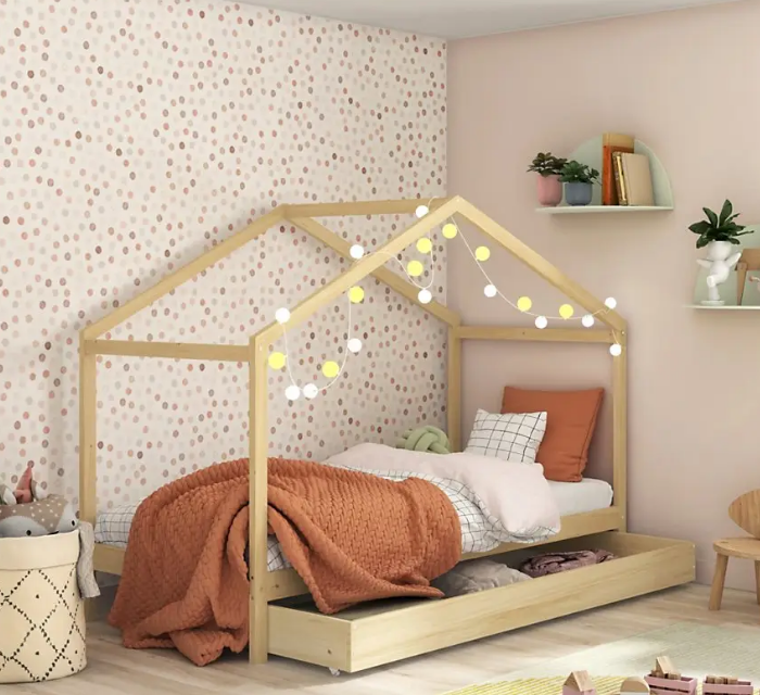 Lit cabane 90x190 barrière de lit amovible et sommier inclus Panda Blanc - Lits  cabanes/Lit cabane - petits-meubles